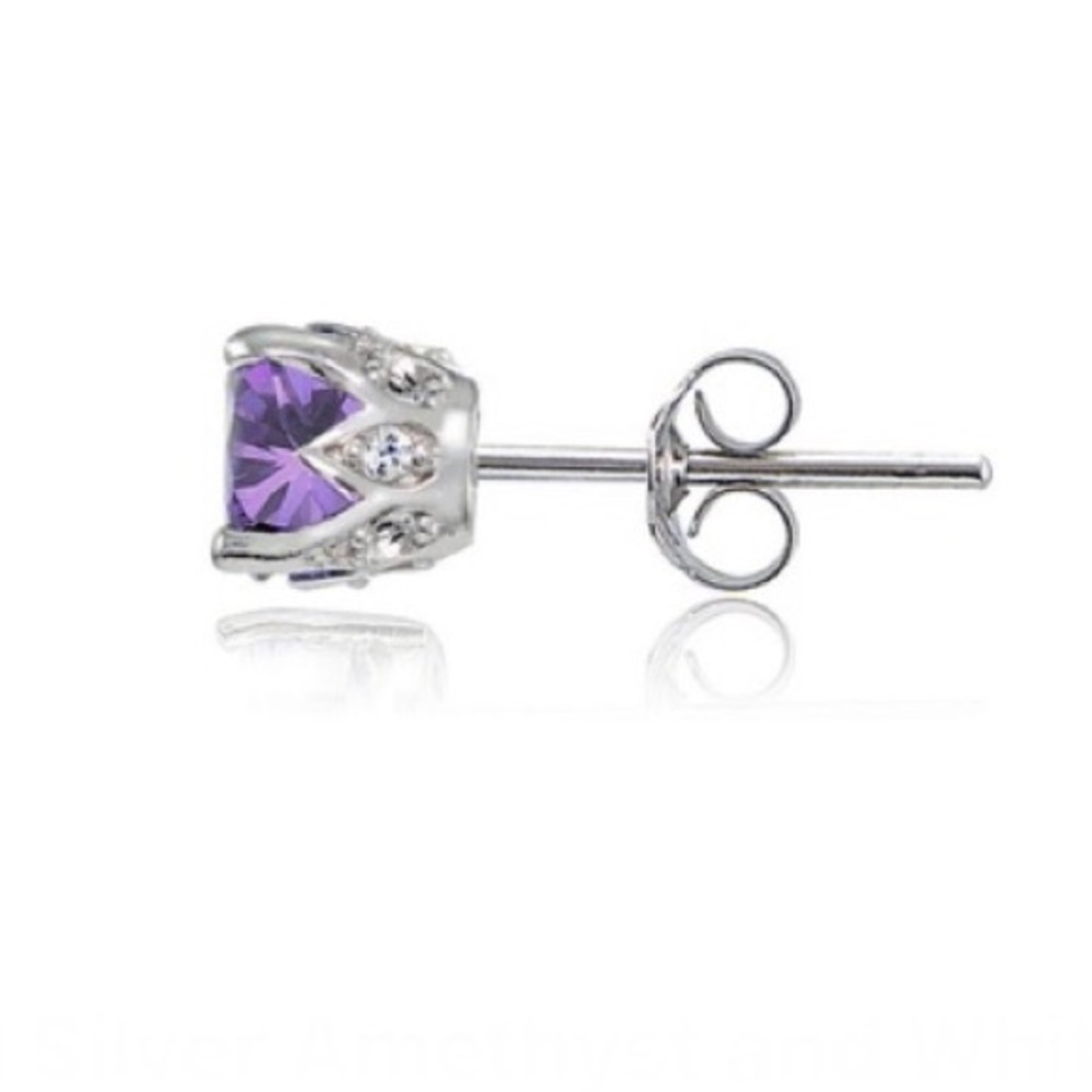 *SOLD*🆕Thailand FAS Sterling Silver Amethyst and White Topaz Crown Stud Earrin - Picture 3 of 12